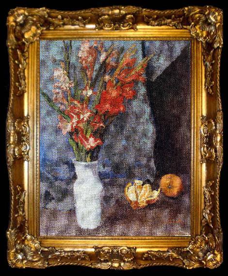 framed  Carl Schuch Gladiolen und Apfelsinen, ta009-2